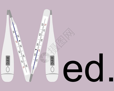 模拟温度计和数字临床温度计作为字母m图片
