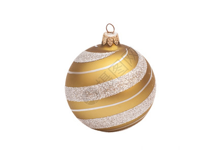 白色背景上闪亮的金色圣诞球图片