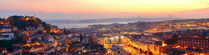 美丽的夕阳下的里斯本全景葡萄牙图片