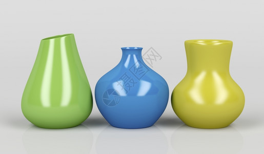 三种不同颜色的瓷花瓶图片