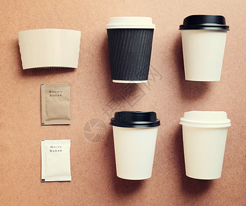 咖啡杯从顶部视图模拟身份品牌并产生反向过滤效果图片