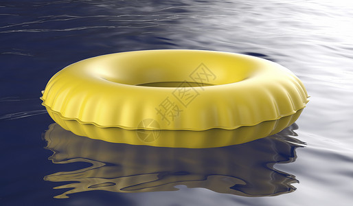 漂浮在水面的黄色游泳环图片