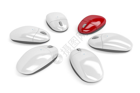 使用无线计算机鼠标的无线计算机鼠标与其他白中的一只红图片