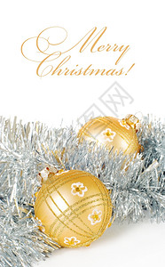 带有纸质空间的贺卡带有银色的一对金圣诞球背景图片