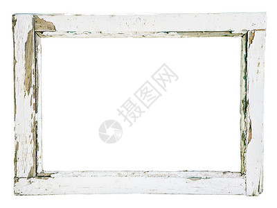 白色背景上的旧木窗框图片