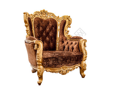 古董椅子白色背景上孤立的旧皮革经典手椅背景