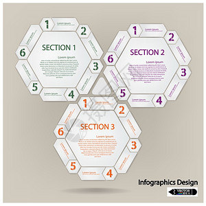 含有文本编号和位置的清洁六边形演示文稿模板矢量说明图片