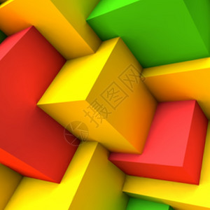 构建基块黄色带有重叠多彩立方体的抽象背景设计图片