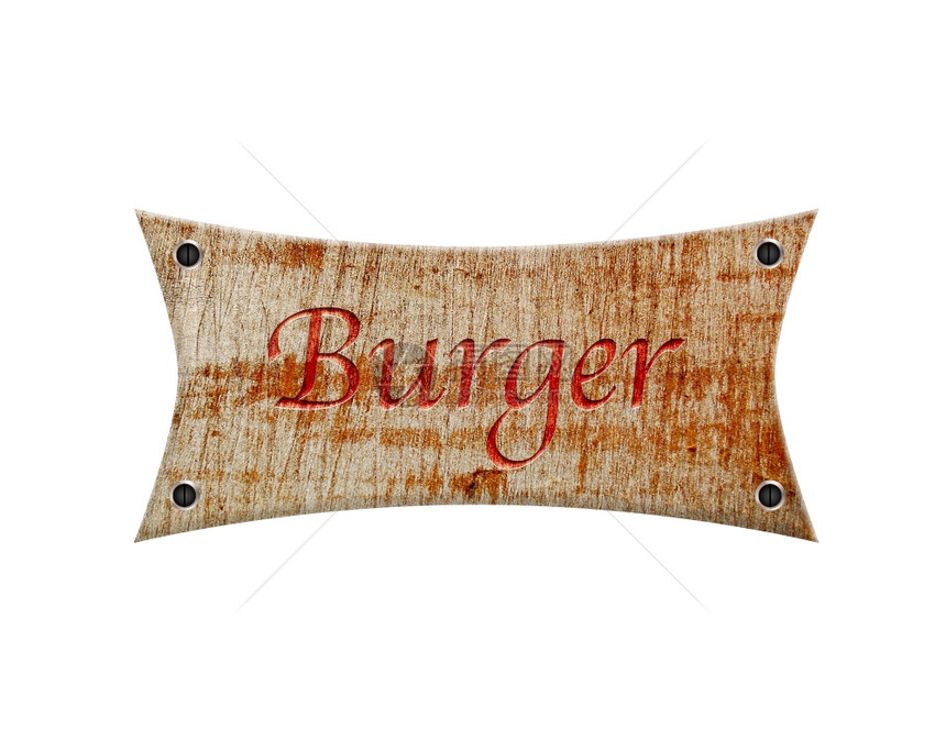 白色背景的红字汉堡孤立木板图片