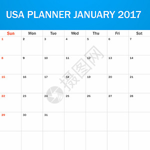 2017janury2017排程器日或记模板星期从周日开始图片