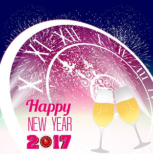 带香槟杯子的快乐新年2017图片
