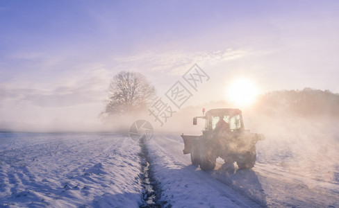 在白雪覆盖的道路上开车图片