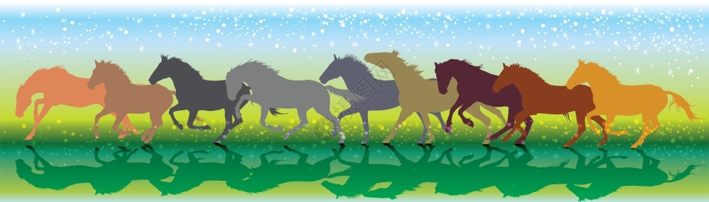 矢量背景马匹和星在飞速运行图片