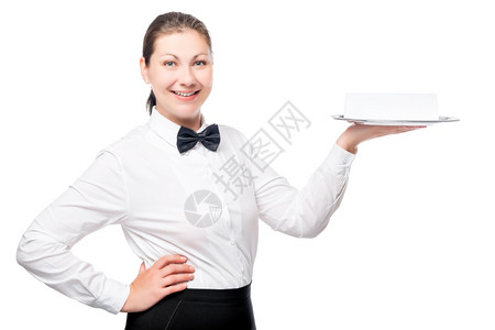 女服务员拿着空盘子图片