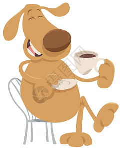 配咖啡的狗动物人漫画插图图片
