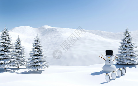 北极风景雪地人和企鹅鸟类在圣诞节的雪地北极图片
