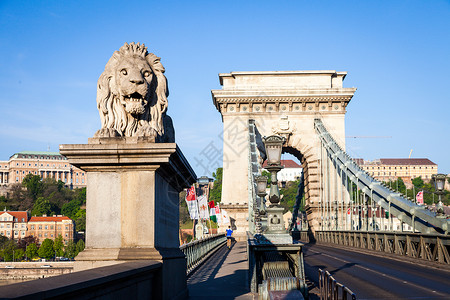 著名的连链桥起端狮子雕像高清图片