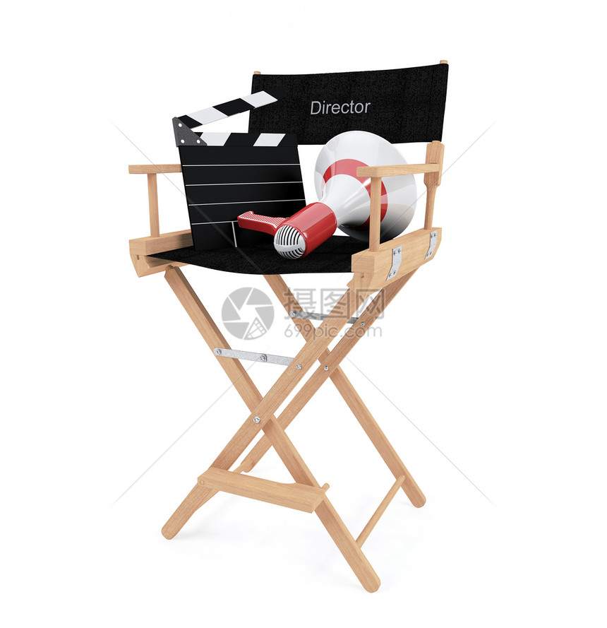 董事长的椅子有锁板和在白色背景上隔离的扩音器3D图片
