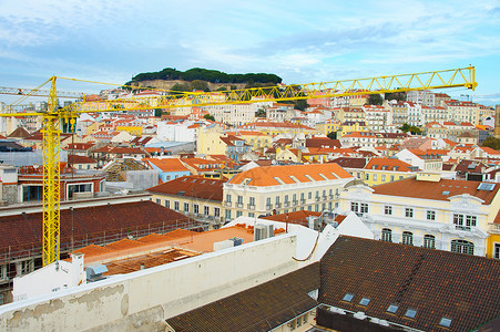 在一个古老城镇利斯本的建筑活动Portugal高清图片