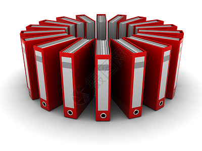 红色文件白色背景上的归档文件夹群集的抽象3d插图背景