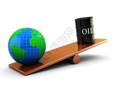 比例板上地球和石油桶的抽象3d插图图片