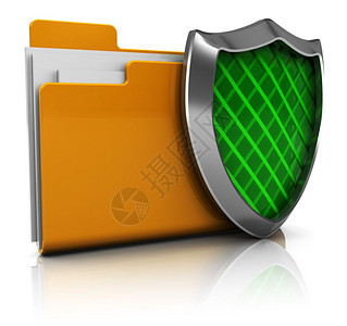 3d绿色屏蔽保护的文件夹插图图片