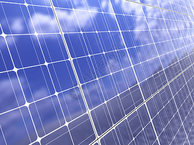 3d太阳能电池板背景说明蓝色天空反射背景图片