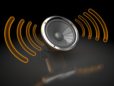 超声音素材3d插图音频扬声器有波浪响声符号背景