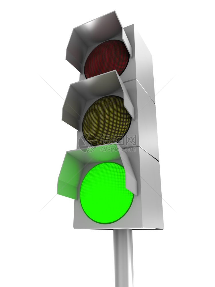 3d以绿色孤立于白之上的交通灯图片