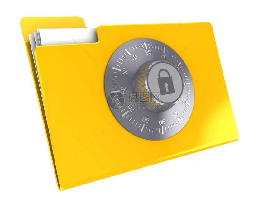 3d显示受组合锁定保护的黄色文件夹图标图片