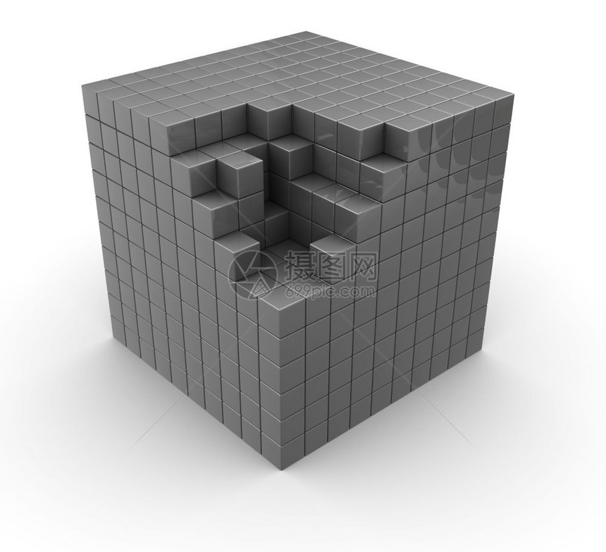 抽象的3d灰形立方体用块构建的灰色立方体图片
