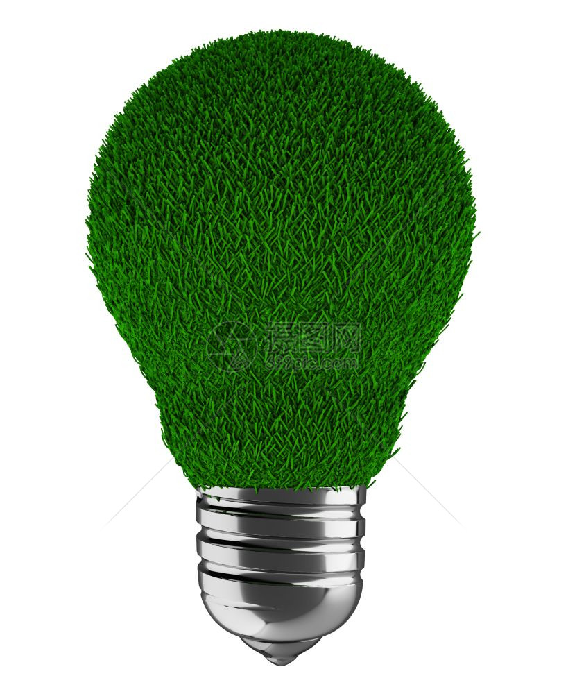 抽象的3d绿草灯泡插图图片