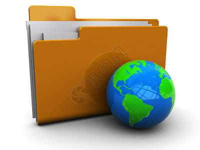 打开的世界3d以白色背景用地球显示的文件夹图标插背景
