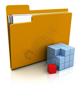 构建基块黄色带有块构建符号的文件夹图标抽象3d插图背景