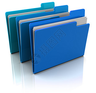 3d三个蓝色文件夹的插图白色背景上纸的蓝色文件夹图片