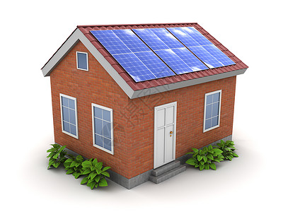 3d屋顶有太阳能电池板的房屋图图片