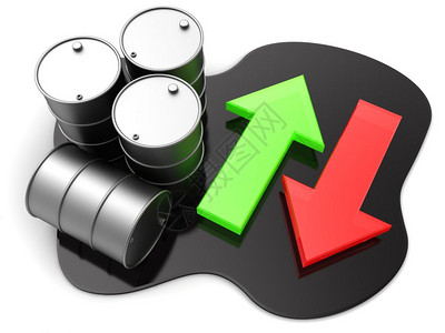 3d石油桶和箭价格变化概念图片