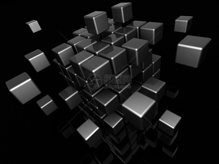 抽象3d黑金属立方体结构图解以块制建图片