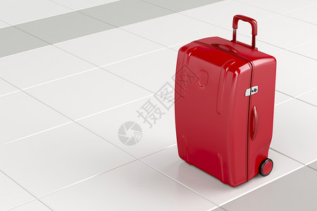 瓷砖地板上的红色旅行袋背景图片