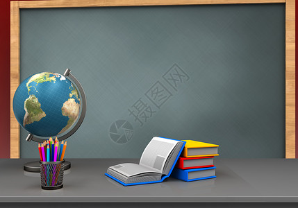 书地球3d纸板插图上面有书籍和地球背景