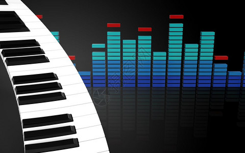 3d插图黑色背景的钢琴键盘频谱背景图片