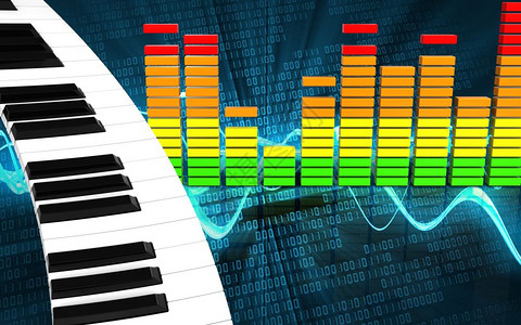 3d钢琴键盘相对于声波数字背景的钢琴键盘插图音频谱钢琴键盘图片