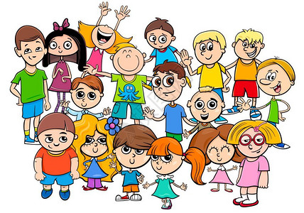 学龄前或小年儿童角色组的漫画插图图片