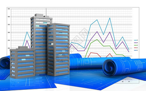 3d城市建筑与商业图表背景的3d城市建筑背景图片