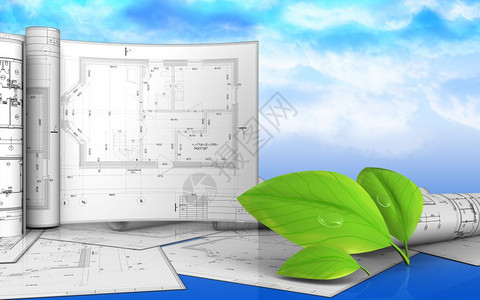 3d以图纸绘制天空背景的叶子插图以纸绘制图片