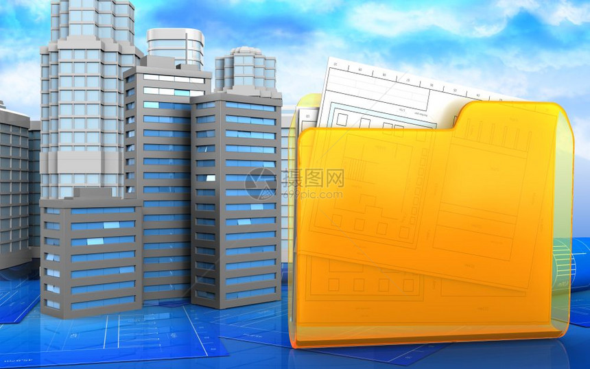城市建筑的3d插图城市场景的天空背景3d的文件夹图片
