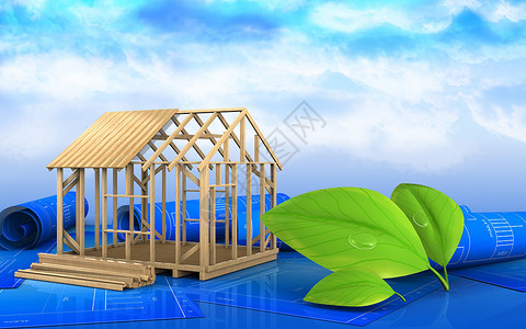 叶结构3d以天为背景的建筑框架房屋造图背景