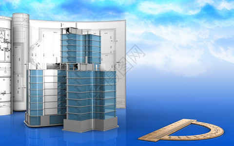 3d城市季度建筑图示用天空背景图纸绘制空白图片