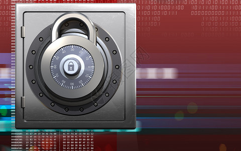 数字红色背景上带锁的金属保险箱的3d插图3d锁金属保险箱图片