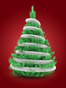 3d说明红背景上的圣诞树和锡灰色高清图片